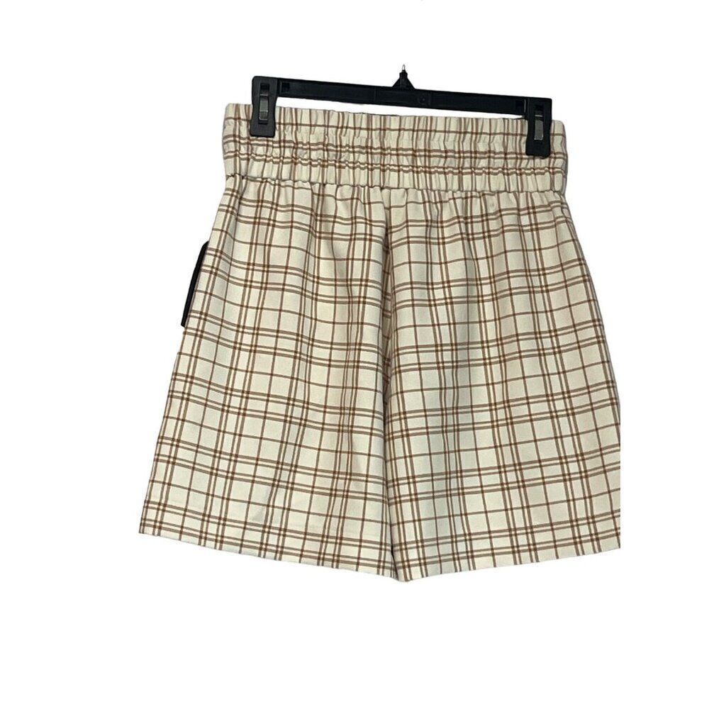Melrose and Market Women’s High-waist, Twill Shorts, Ivory-Tan Jenn Plaid, S - Picture 3 of 6